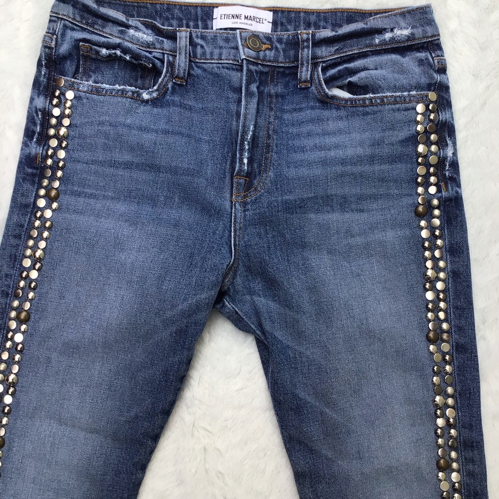 High Rise Studded Blue Jeans